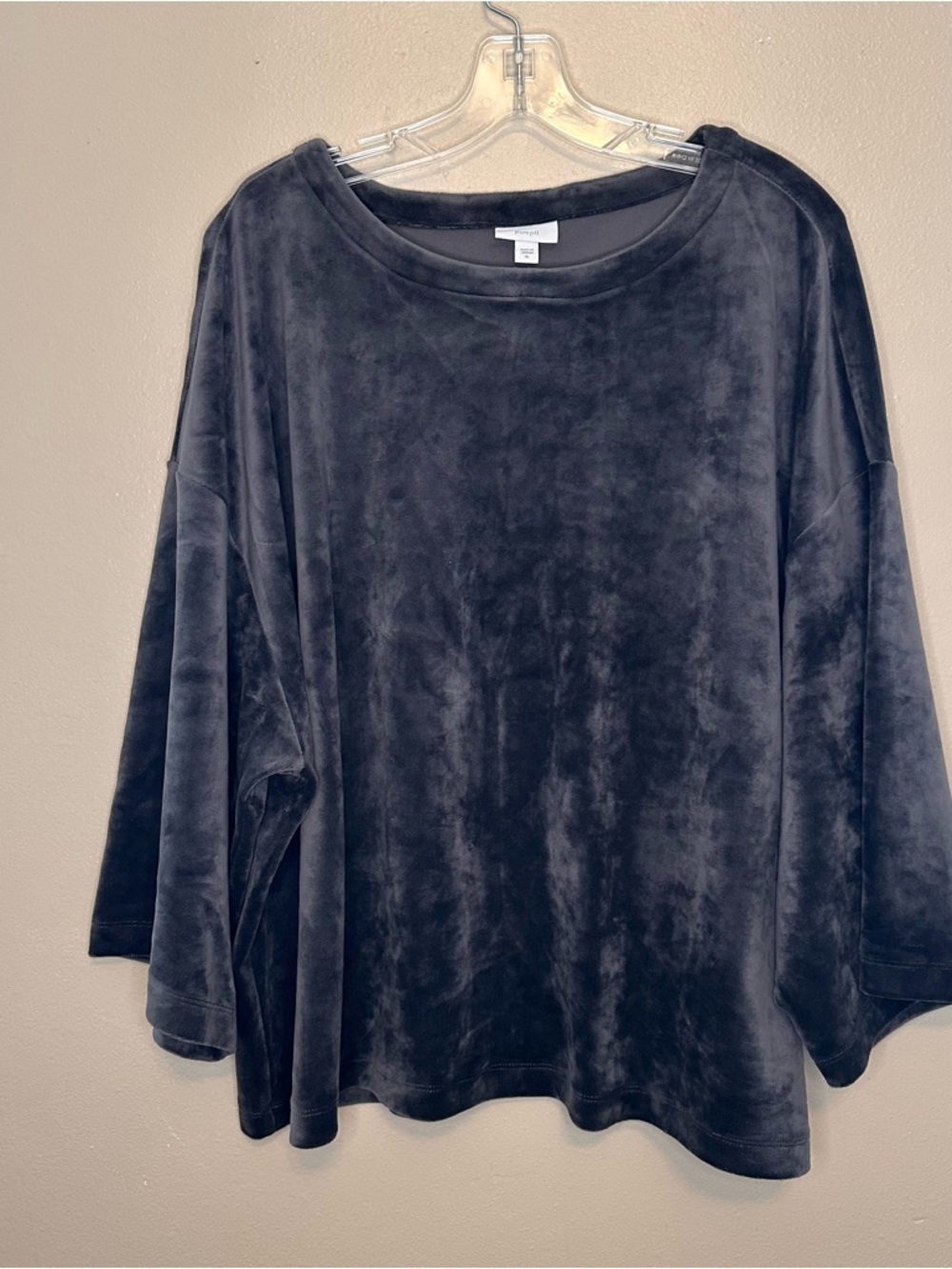 Pure Jill Plush Velvet Drop-Shoulder Blouse - Charcoal size XL